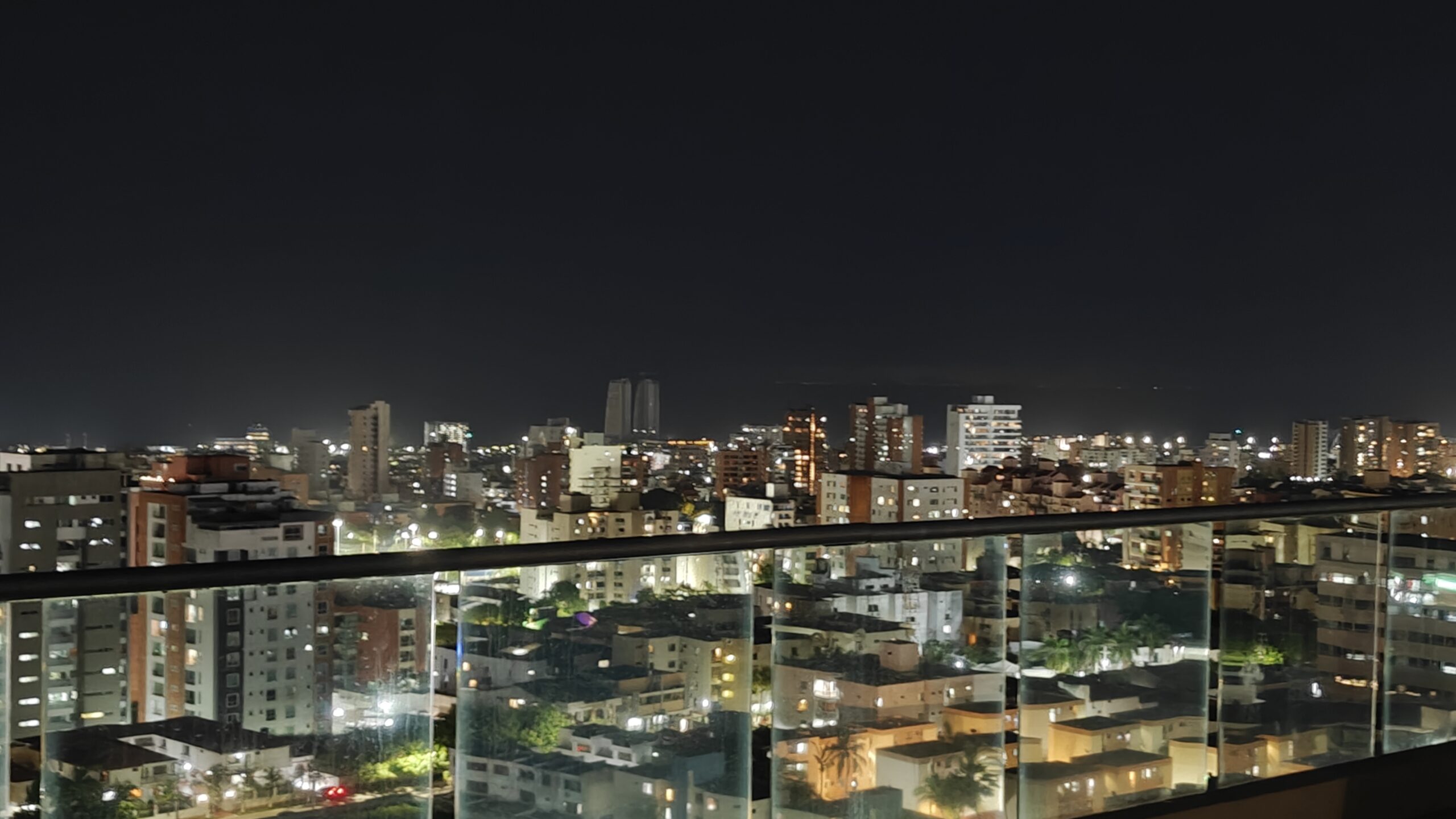 Barranquilla skyline at night on the Caribbean coast of Colombia