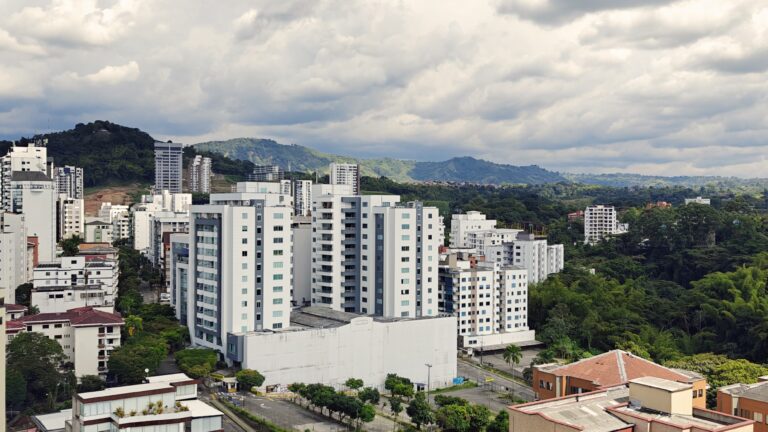 View of Pereira from a 19th-floor apartment with the Andes mountains in the distance