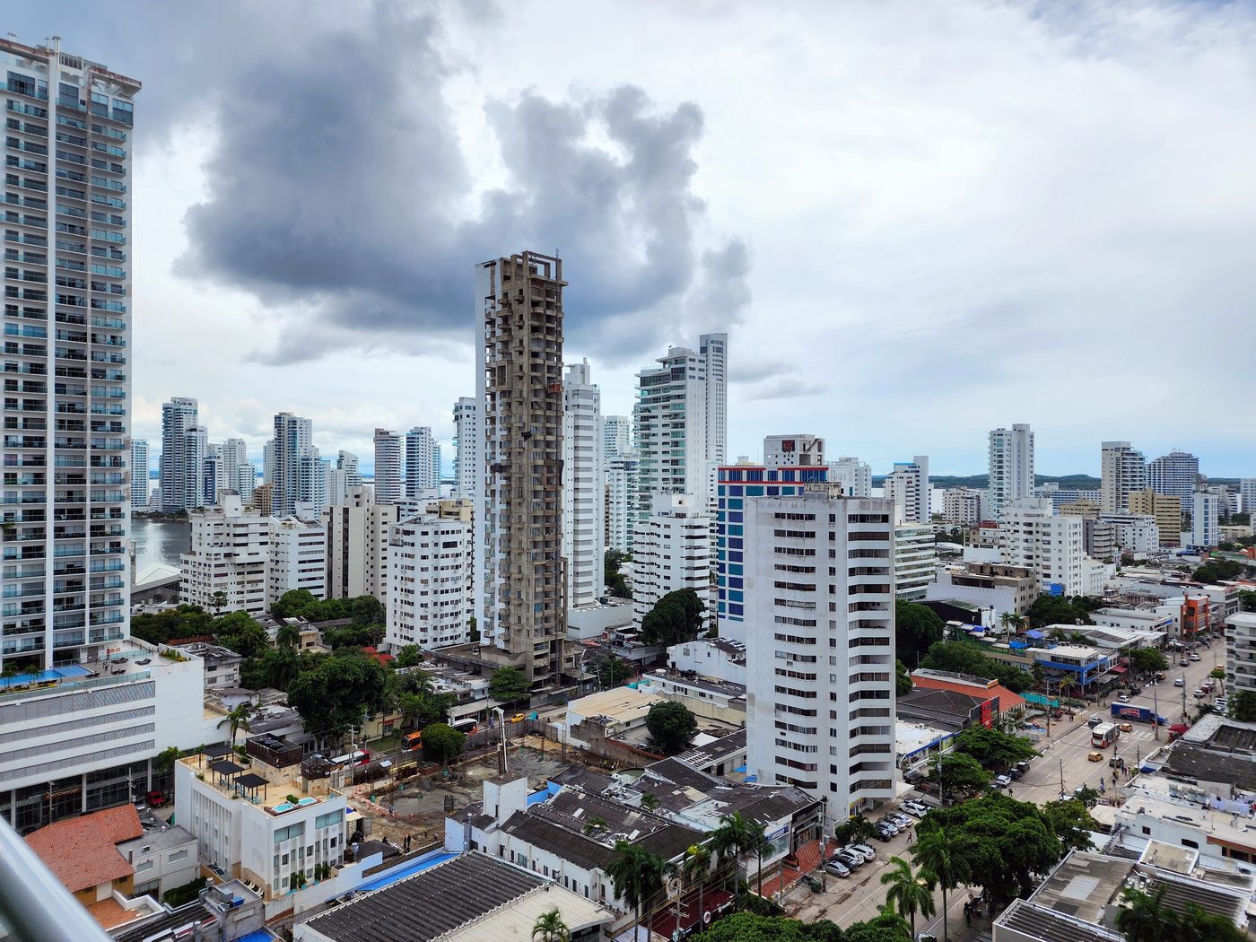 Cartagena construction skyline with cranes and new high-rise towers on the Colombian Caribbean coast