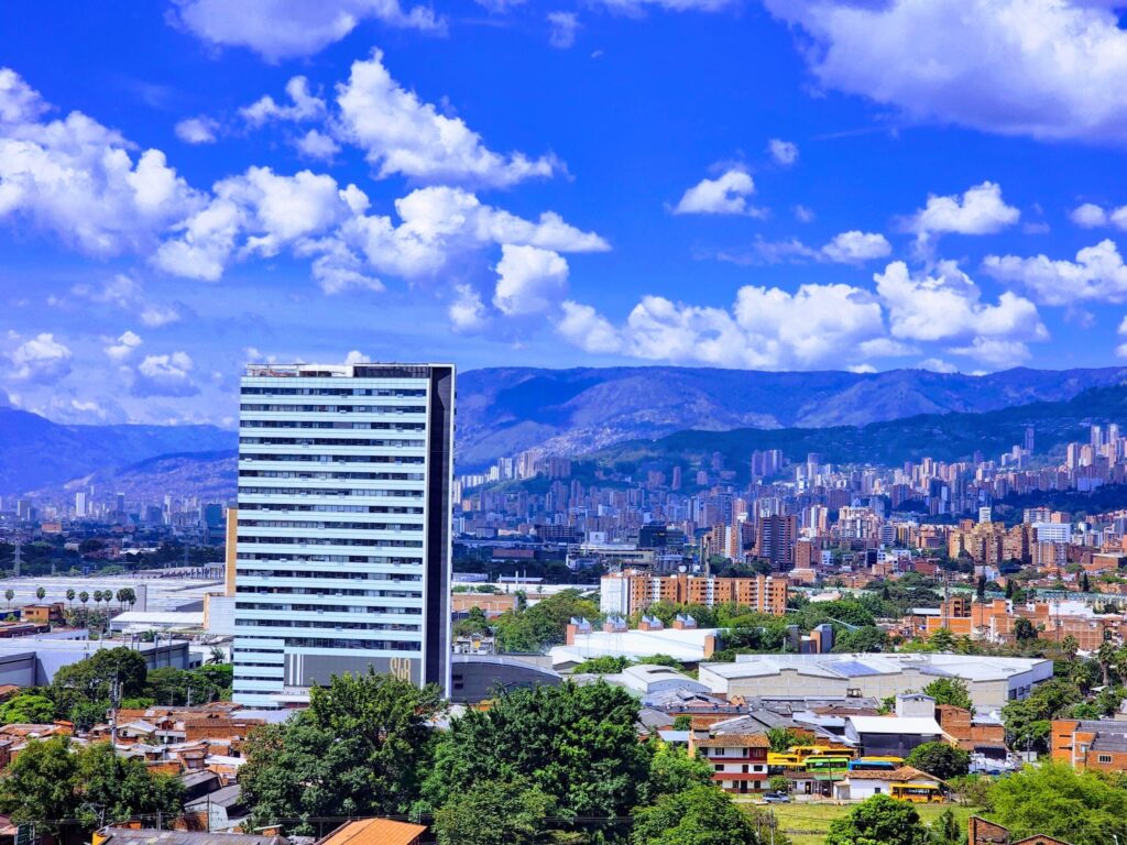 Apartment towers and green hills in Envigado, in the southern Medellín metropolitan area of Antioquia