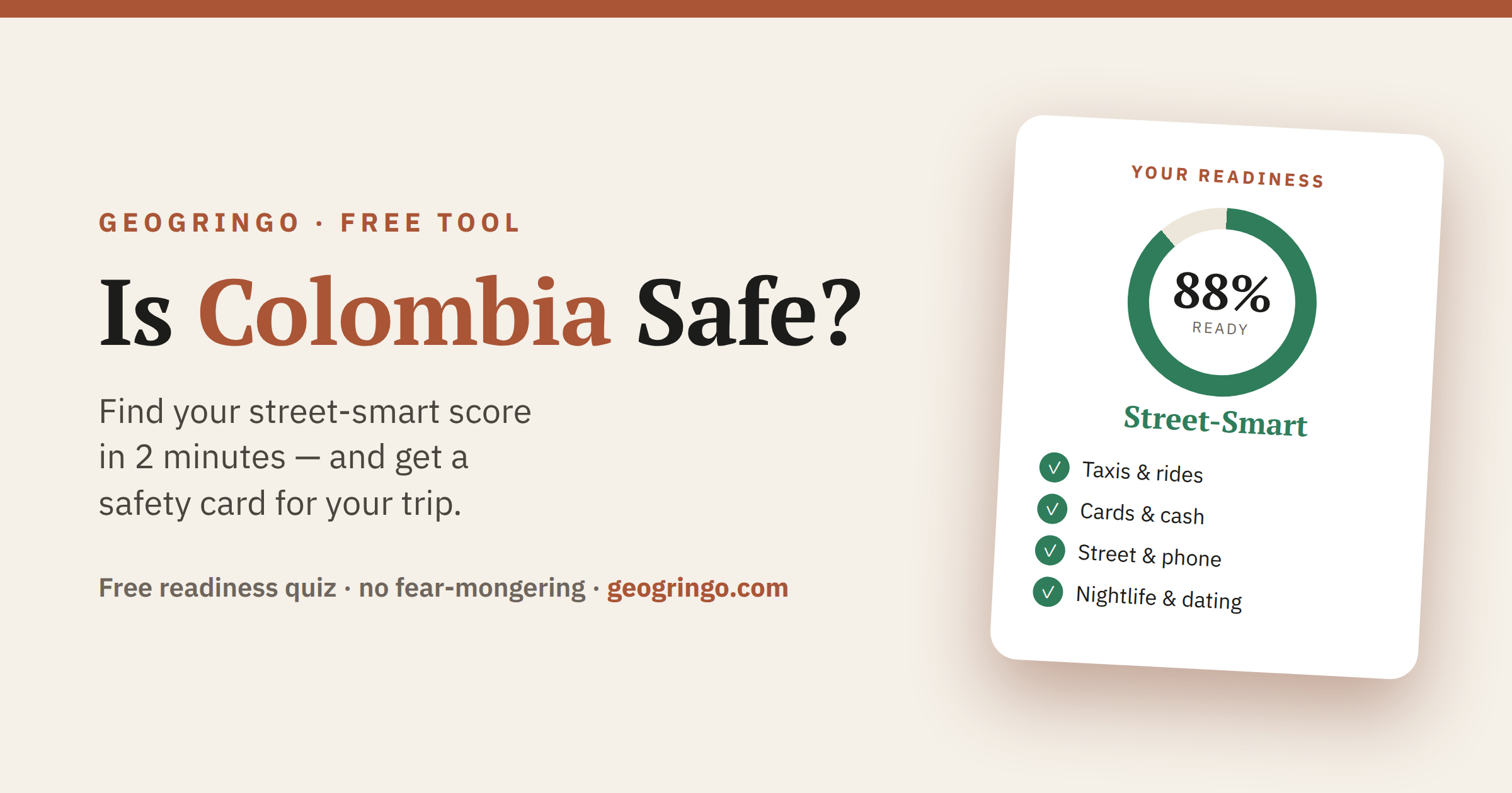 Is Colombia safe — expat safety readiness quiz score card