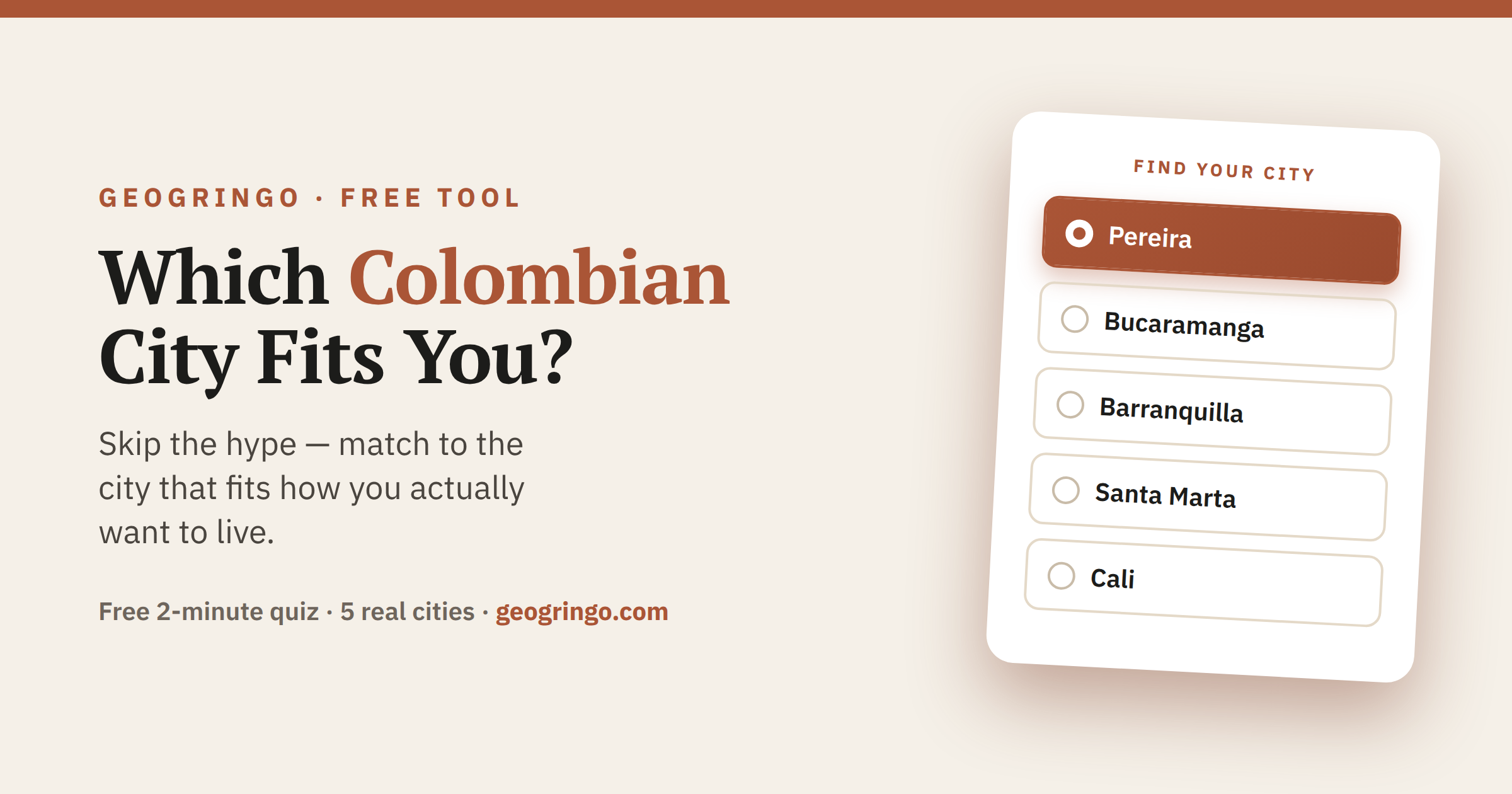 Which Colombian city fits you — free quiz matching you to your best-fit Colombian city
