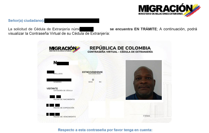 Colombia expat consultation: Migración Colombia Cédula de Extranjería